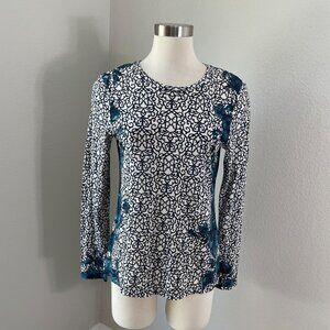 Tory Burch Womens Small Long Sleeve 100% Pima Cotton Top Floral Scroll Print